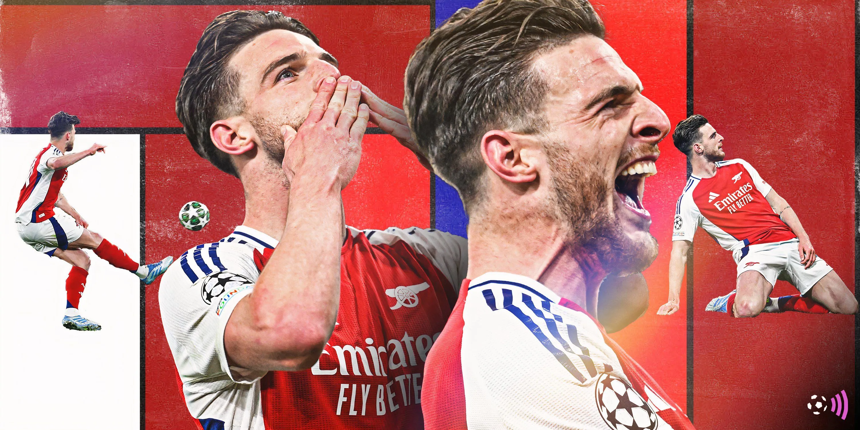 Declan Rice trong màu áo Arsenal liên quan đến tin đồn chuyển nhượng mục tiêu từ Real Madrid