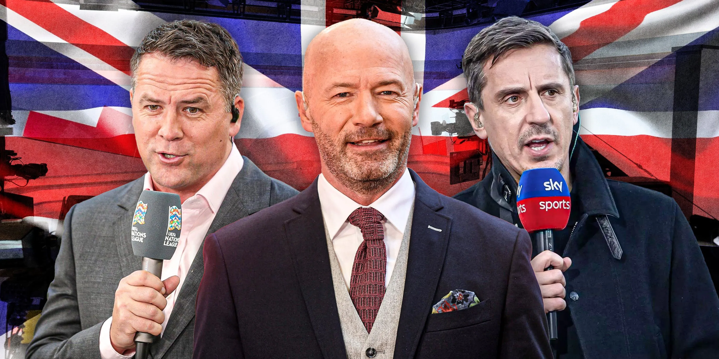 Các bình luận viên bóng đá hàng đầu nước Anh như Gary Neville và Jamie Carragher đang phân tích trận đấu Ngoại hạng Anh